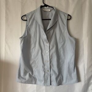 Calvin Klein Size 14 No Iron Cotton Blue Top Blouse Women‎ Stylish Sleeveless